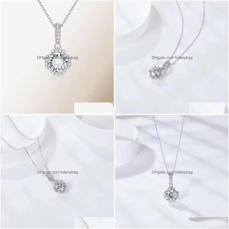 pendant necklaces trendy 925 sterling silver 1ct d color vvs1 moissanite necklace for women jewelry plated platinum clavicle with