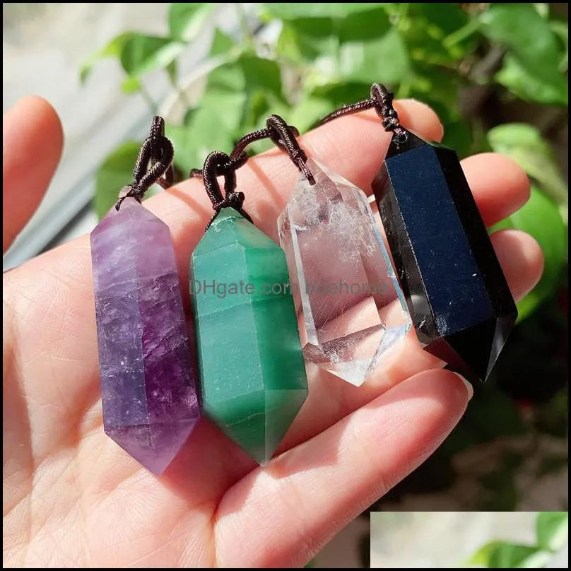 hexagonal point big bullet pendulum quartz stone crystal necklace amulet natural amethysts obsidian lapis opal pendant necklace