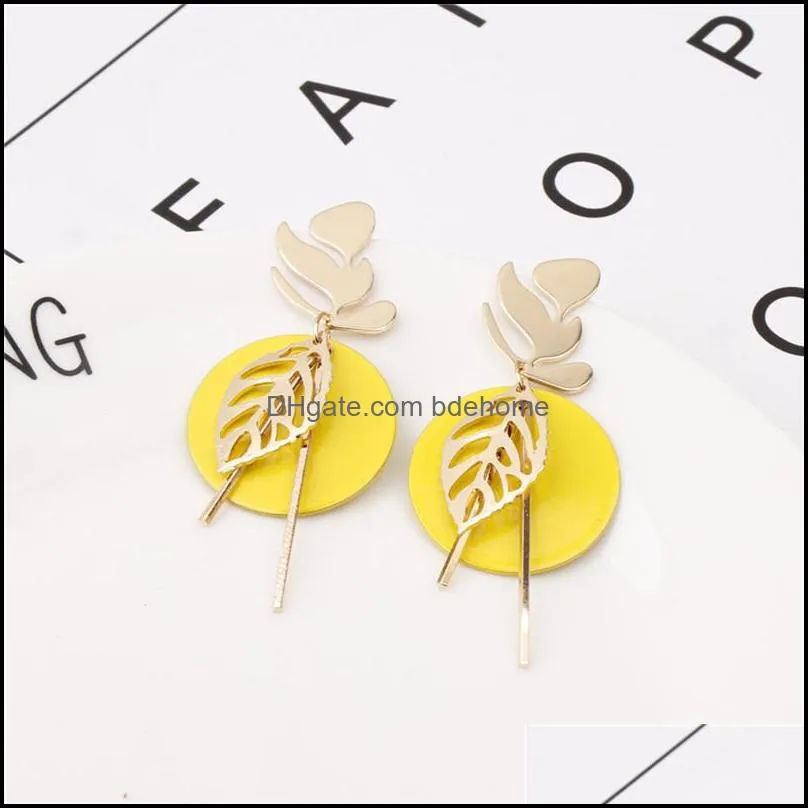 2019 arrival colorful leaf dangle earrings for women simple round metal charm punk drop earring fashion jewelry gift