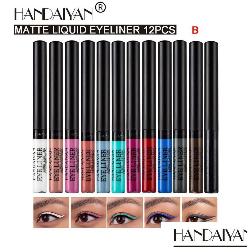 coloured eyeliner waterproof 12pcs/set matte finish easy to wear natural fast uv fluorescent excellent pigmentation durability handaiyan