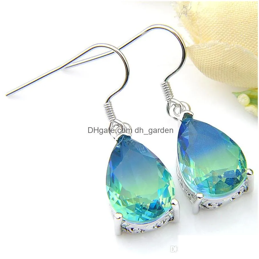 luckyshine anniversary gift jewelry fire blue bicolored tourmaline gemstone silver russia american australia for women drop earrings