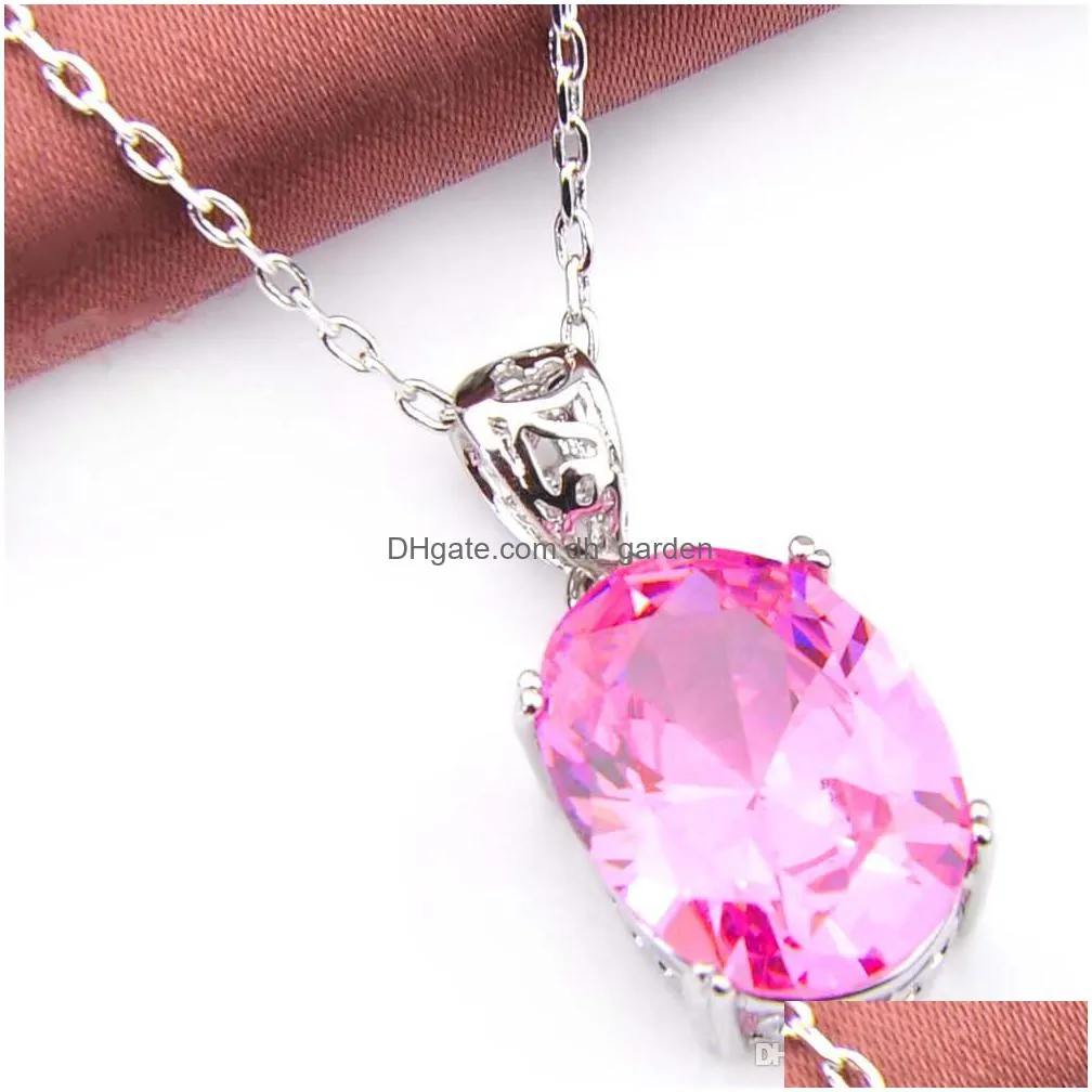 10 pcs wholesale for woman pink zircon jewelry pendants classic oval 925 silver pendant jewelry bridal pendant necklaces 