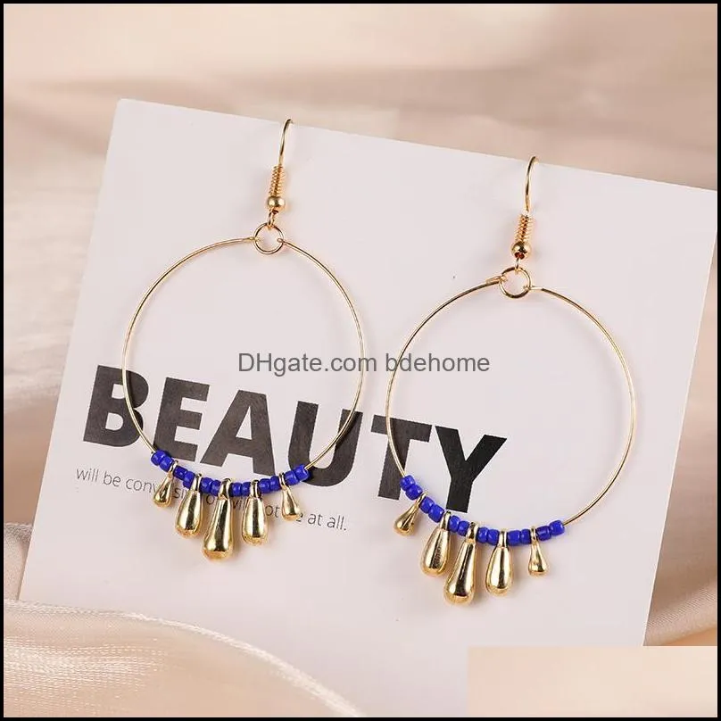 2019 bohemia acrylic beads circle earrings for women ethnic big round hoop earring gold copper drop earring design jewlery