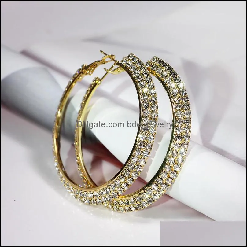 fashion double row crystal earrings for women gold silver color hoop earrings party wedding bridal jewelry