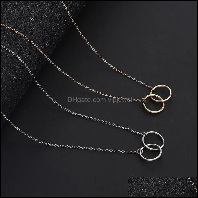 2020 simple double circle pendant necklace for women girl number 8 design charm gold silver copper chain necklaces fashion jewelry