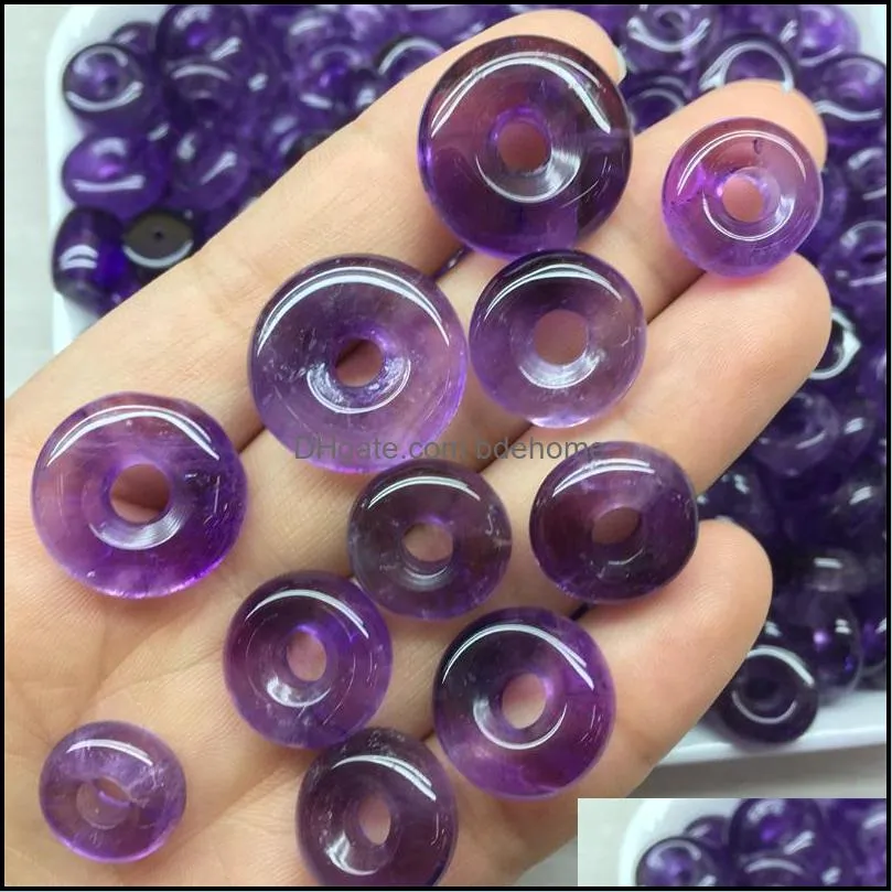 10pcs/lot 20mm 30mm 40mm natural amethyst stone beads donuts shape loose beads for jewelry making ring circle beads pendants c3