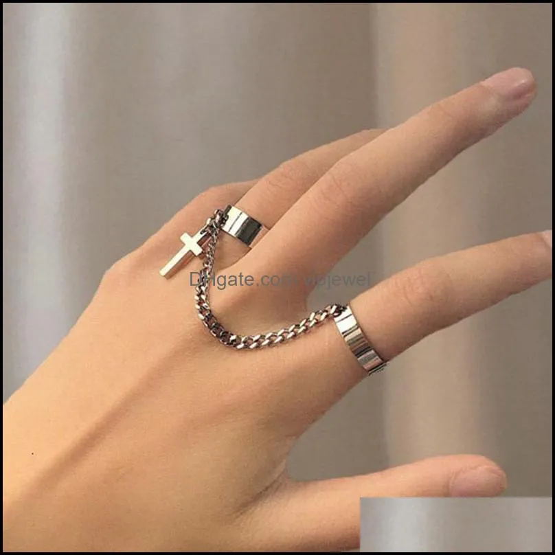 retro punk hip hop cross ring finger chain adjustable two link rings jewelry gift mens women gothic jewelry