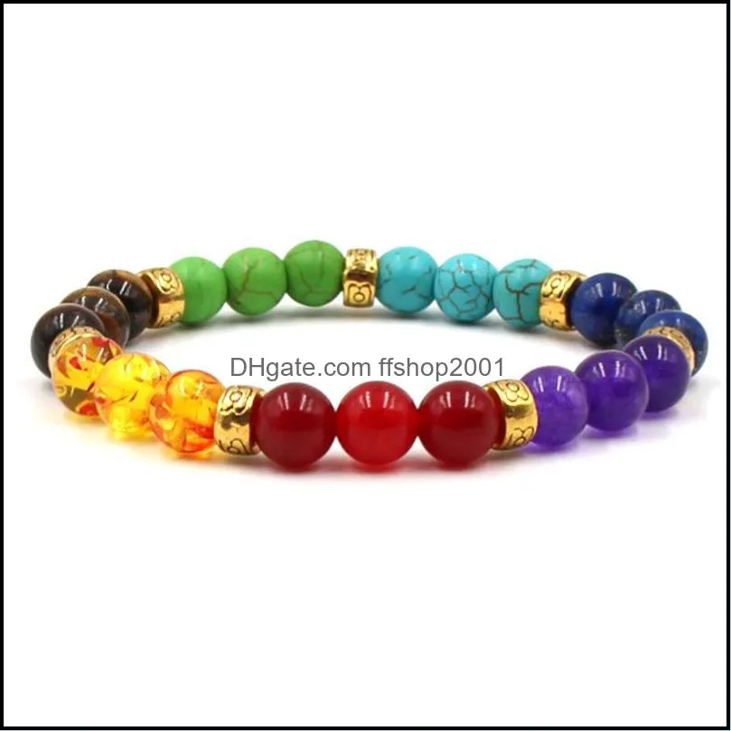 natural stone 7 chakra bracelets energy yoga beads women men bracelet bangle handmade beaded hand strings g115s f