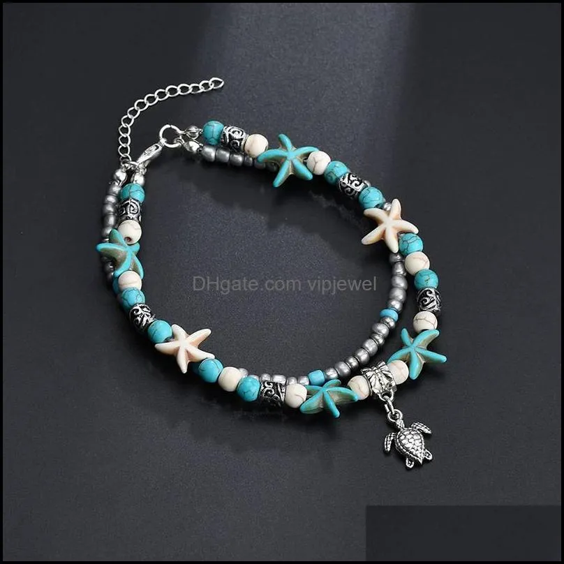 vintage shell beads starfish turtle anklets for women handmade beaded anklet bracelets foot jewelry bracelet