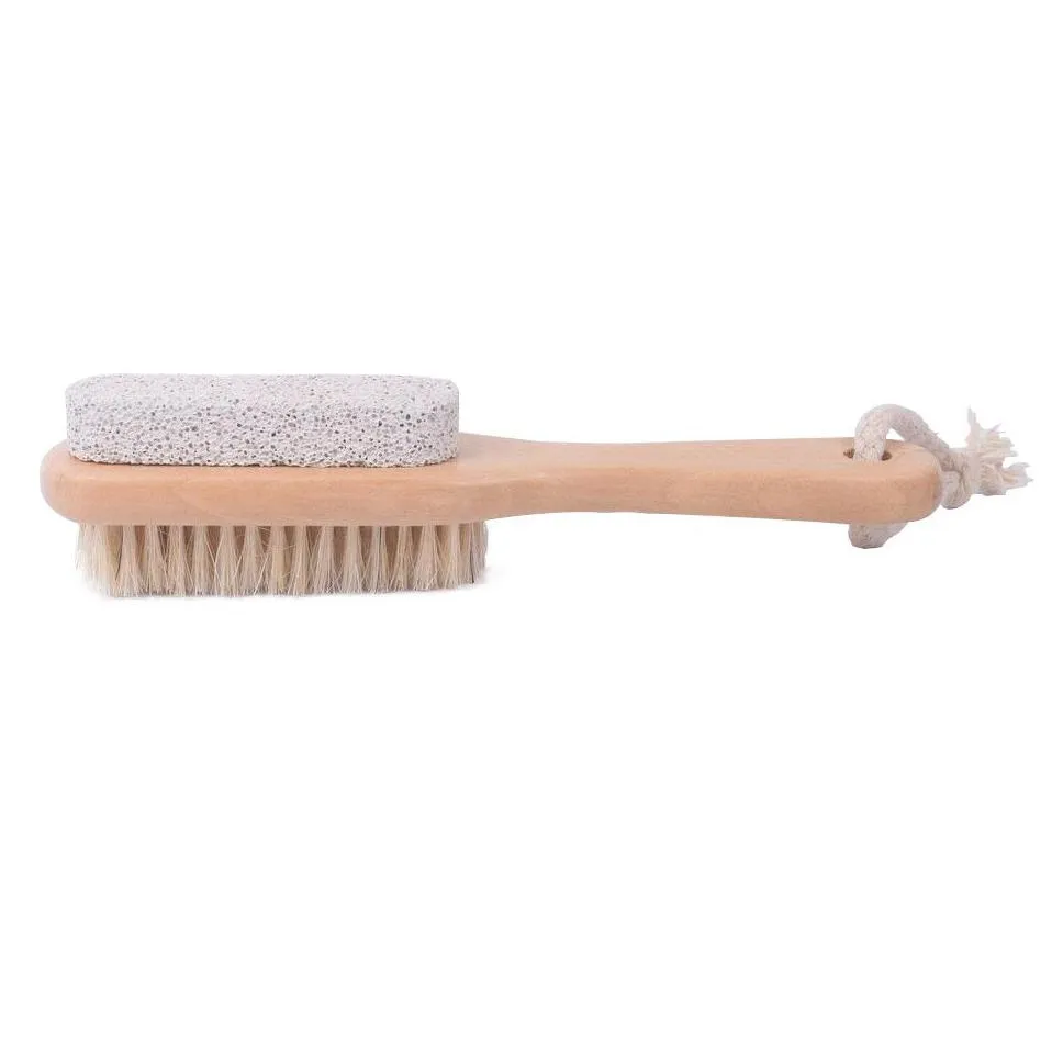 2 in 1 natural body or foot exfoliating spa brush double side with nature pumice stone and soft bristle brush