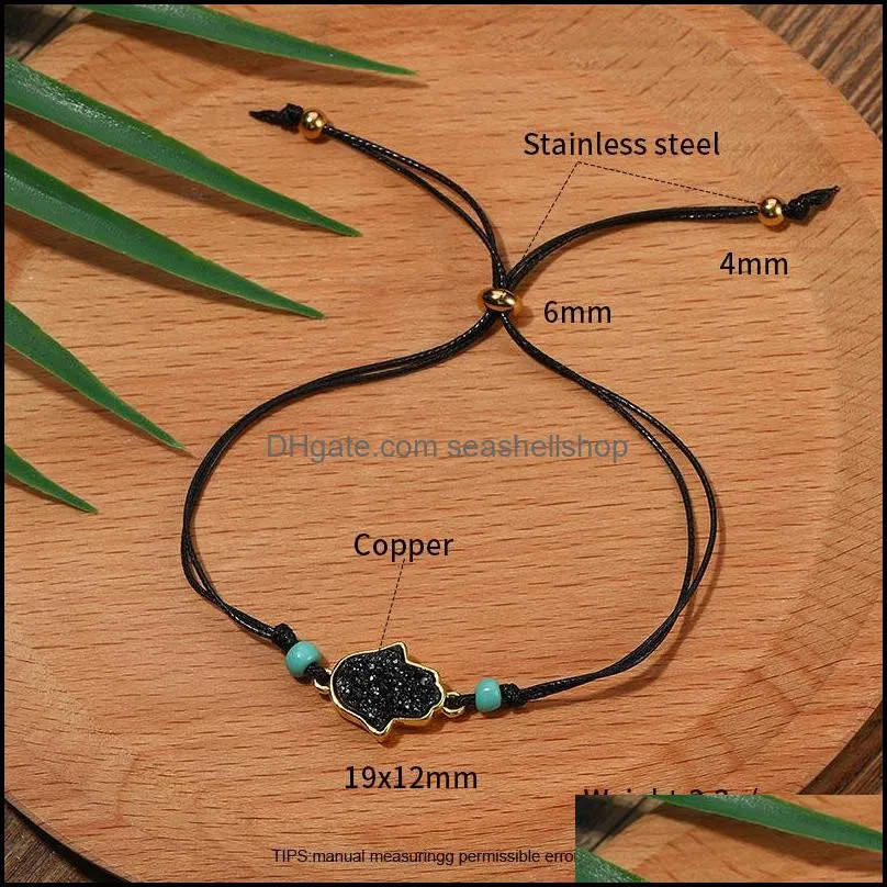 boho hand resin druzy charm woven bracelets for women jewelry handmade colorful wax rope adjustable bracele jewelry gift with card