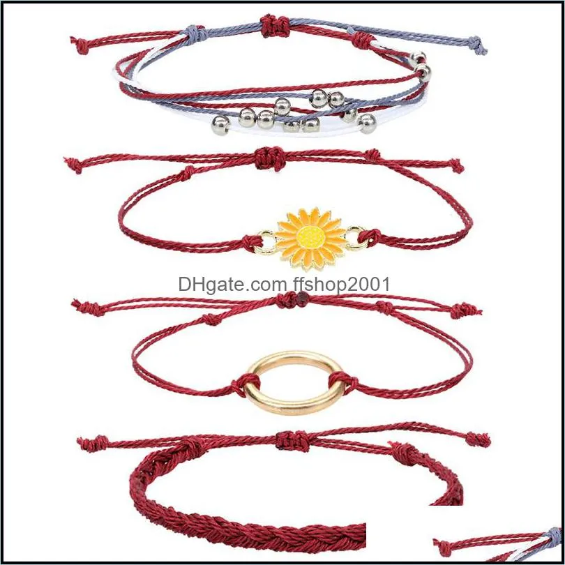 bohemian sunflower bracelets adjustable weave bangle for women men handmade jewelry friendship braided rope bracelet dhs