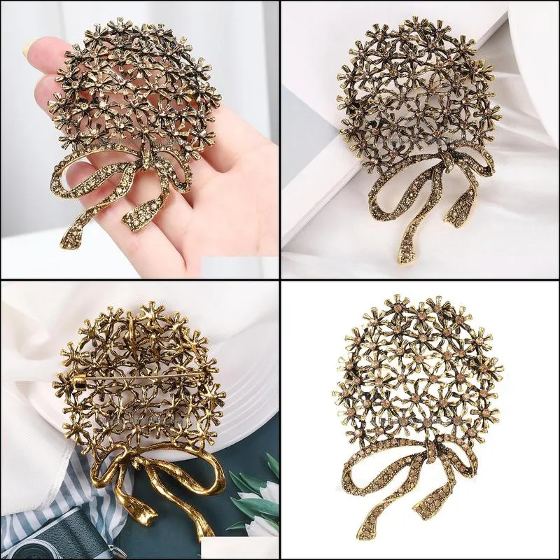 big vintage color flower brooches women alloy crystal weddings banquet party brooch pins gifts