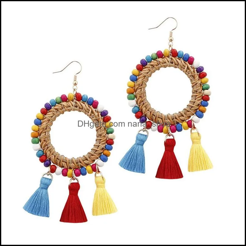 ethnic bohemian beaded tassel dangle earrings for women handmade long tassel drop hoop earring summer beach jewelry gift