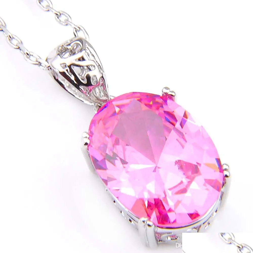 10 pcs wholesale for woman pink zircon jewelry pendants classic oval 925 silver pendant jewelry bridal pendant necklaces 