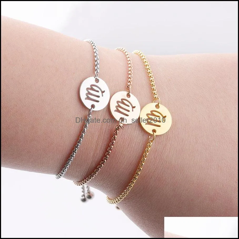 fashion 12 constellation link bracelet design for women amulet zodiac sign rose gold color charm bangle birthday gift titanium stainless steel hand