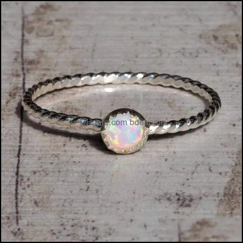 wedding rings minimalist female white opal stone ring charm silver color thin for women dainty bride round engagement 3397 q2