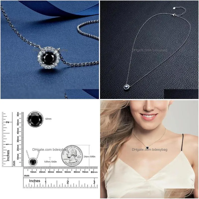pendant necklaces trendy 925 sterling silver 1ct black color moissanite necklace for women plated white gold 4 prong clavicle