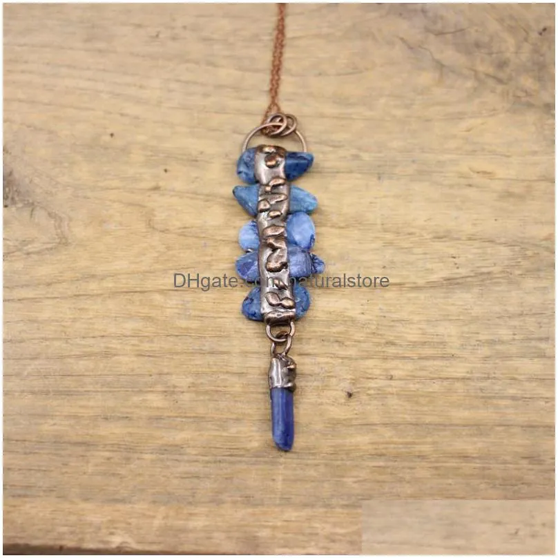 pendant necklaces antique copper soldered dangling tassel pendants raw kyanite quartz geode druzy vintage buddha man boho