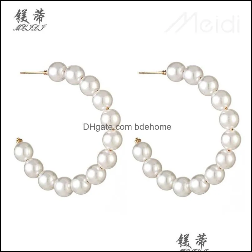 hoop huggie women artificial pearl geometric earrings jewelry gifts 3579 q2