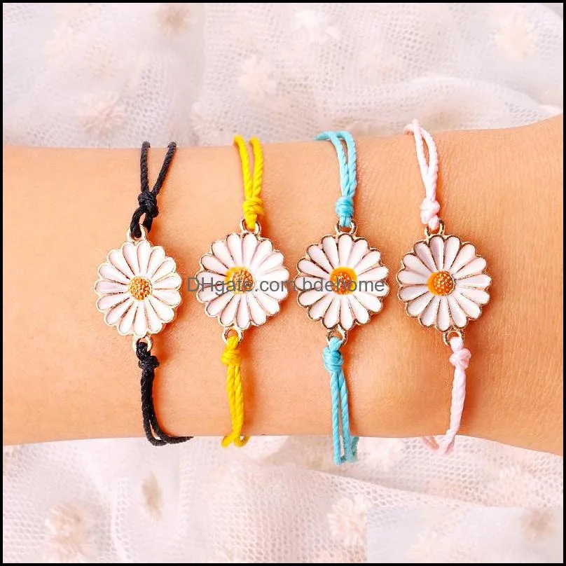  arrival wax thread woven bracelets chrysanthemum flower shape charm bracelets for women colorful simple holiday summer jewelry