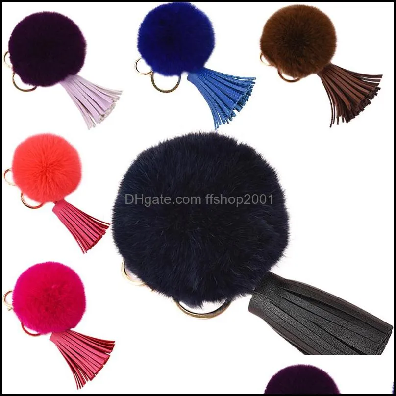 artificial rabbit fur key rings jewelry fashion fluffy plush ball keychains cute tassel pompom keyring bag charm for women