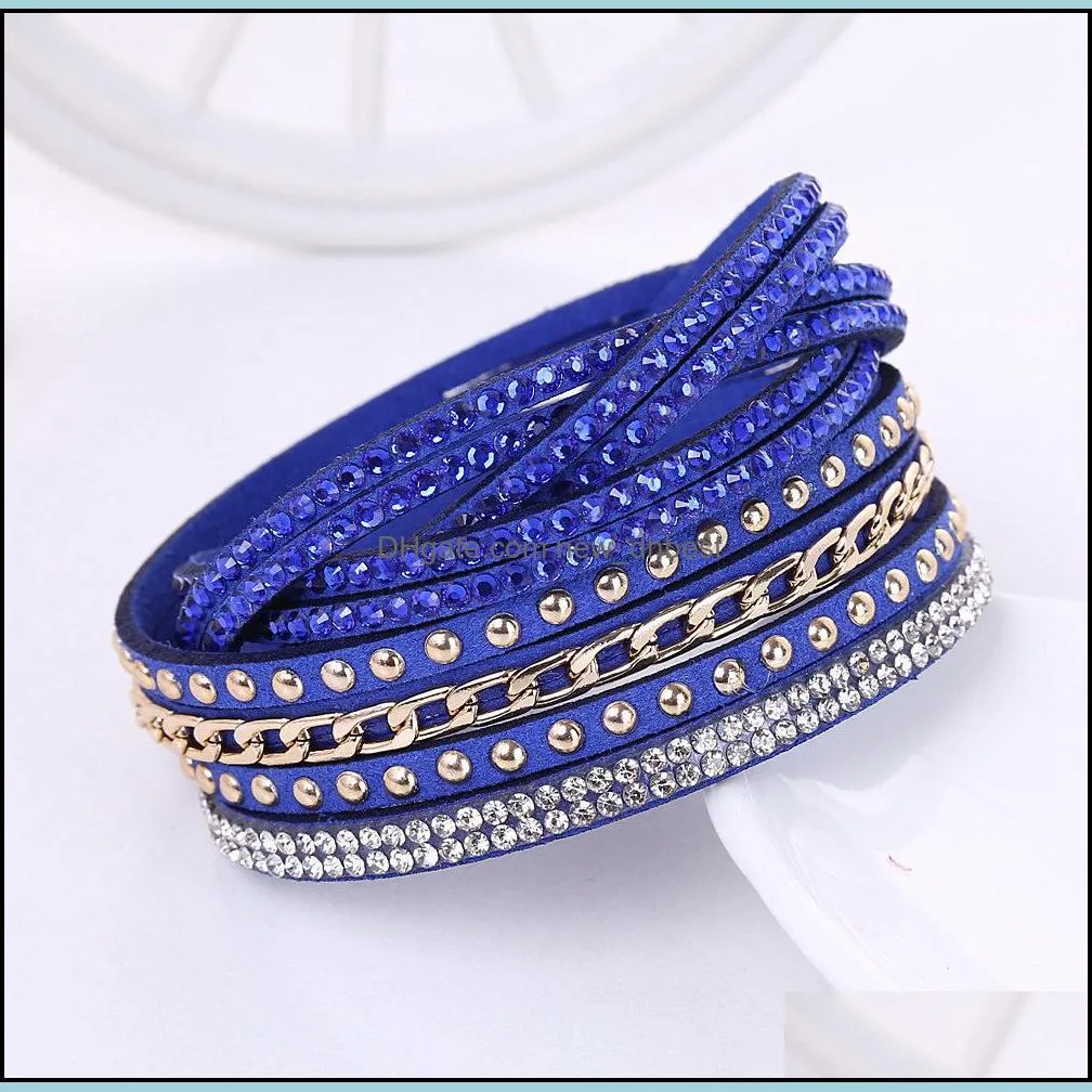 korean women crystal wrap wristband multilayer velvet leather diamond bracelets bangle band cuff for girl fashion jewelry gift