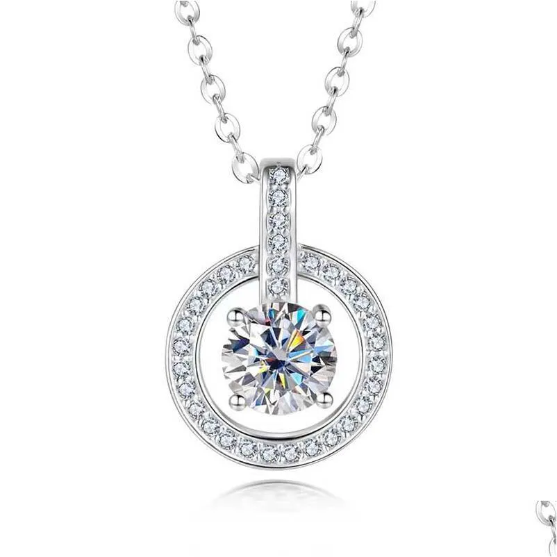 pendant necklaces trendy 925 silver 1ct d color moissanite necklace for women plated white gold lab diamond circle pass