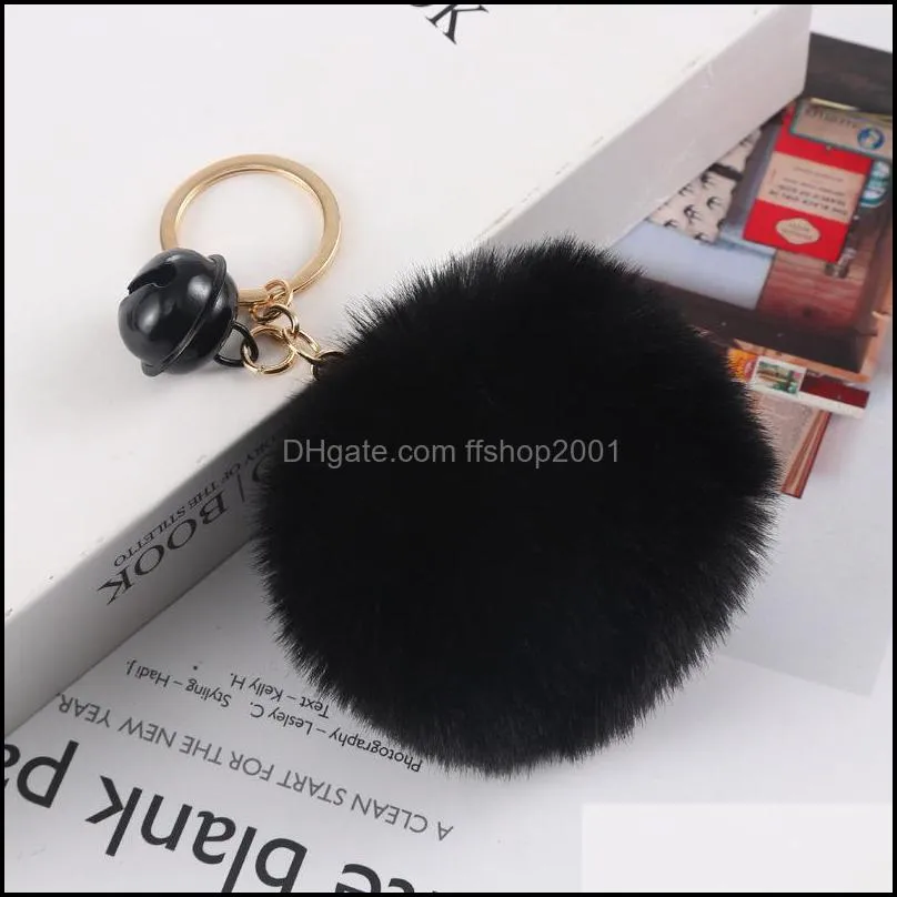 creative bell pompom key rings for lady fluffy plush keychains faux rabbit fur ball keyfobs holder fashion accessories p153fa