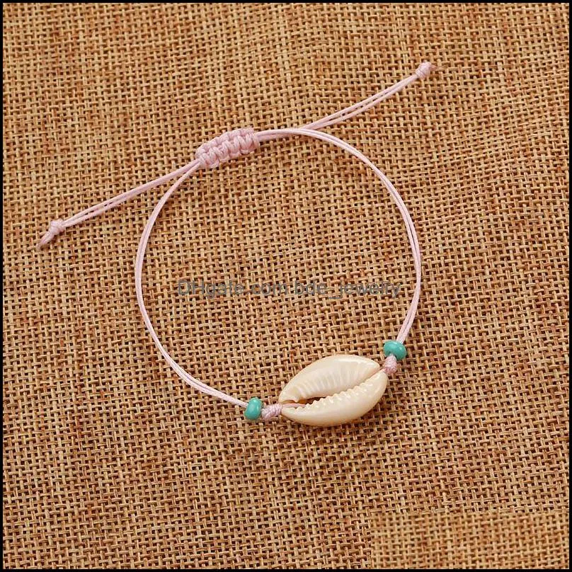 boho natural shell charm woven bracelets for women beach jewelry handmade wax rope adjustable bracele jewelry gift with card