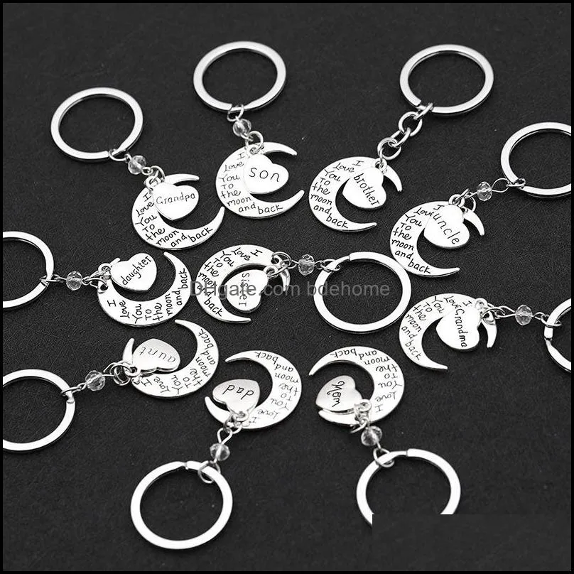 fashion key holder engraved letter pendant keychains moon keyrings charm jewelry gifts c3