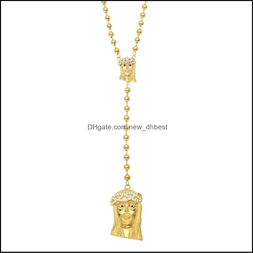 hip hop jewelry crystal diamond rhinestones gold filled jesus pieces pendants statement necklaces beaded chain for mens fashion
