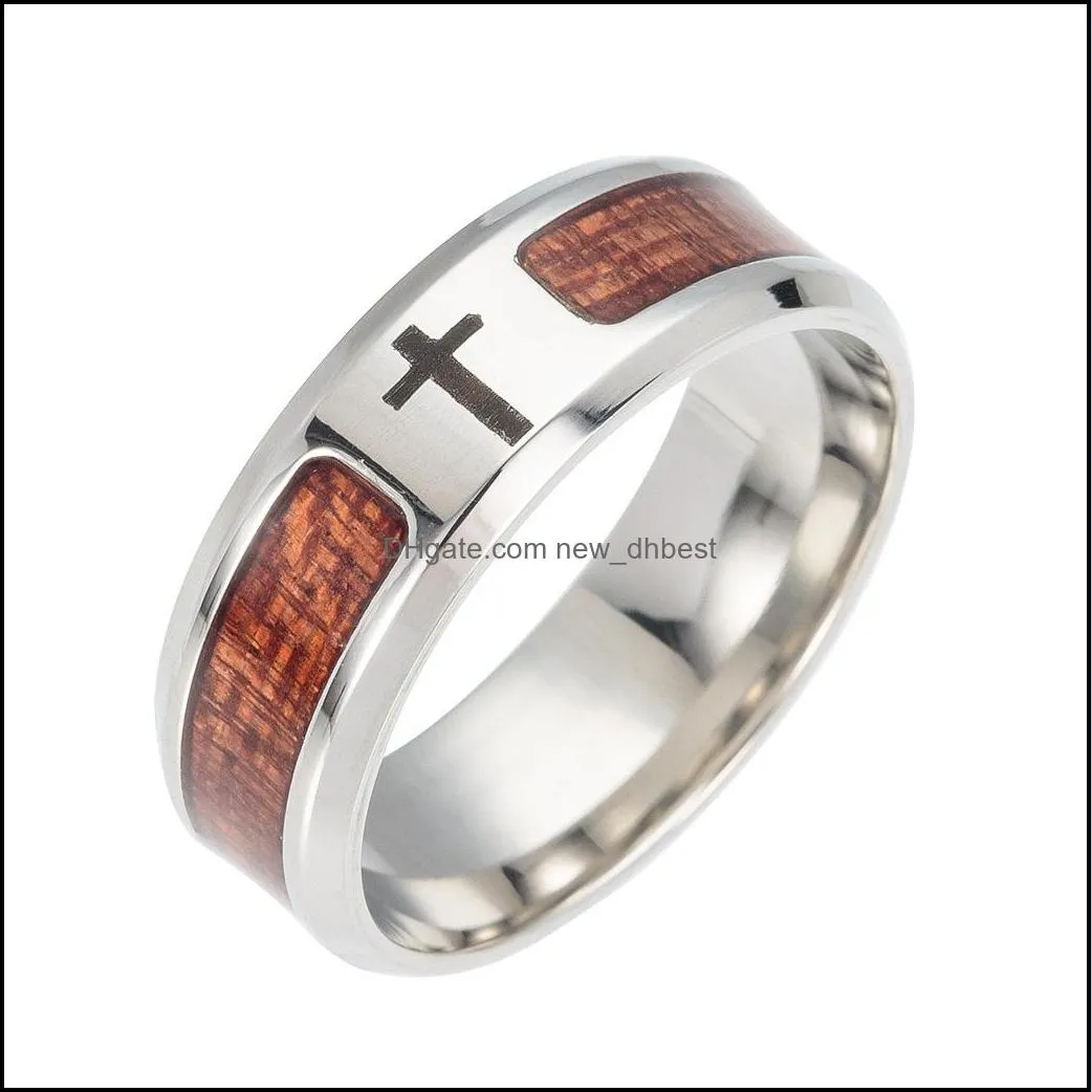 tree of life masonic cross wood rings for men women stainless steel never fade wooden finger ring fashion jewelry in bulk