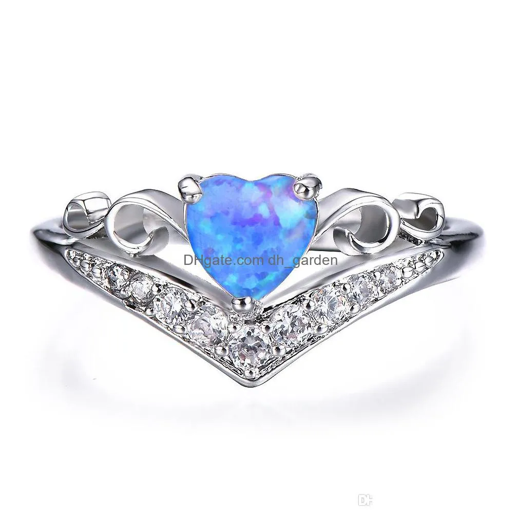 10 pcs lot 925 sterling silver rings crown heart blue white opal gems for women weddings party american australia ring jewelry