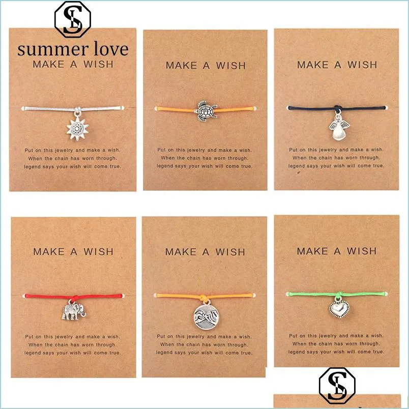 boho elephant life of tree friendship love turtle sunflower girl charms bracelets for women men 5 color rope chain with wish card