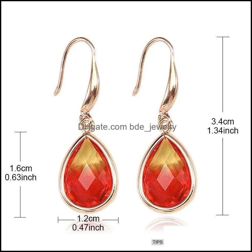 high quality waterdrop k9 crystal dangle earrings for women colorful rhinestone gold copper hook earring fashion jewelry gifts