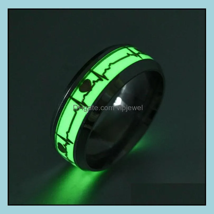 size 613 luminous couple ring black fashion man minimalist stainless steel glowing in the dark jewelry