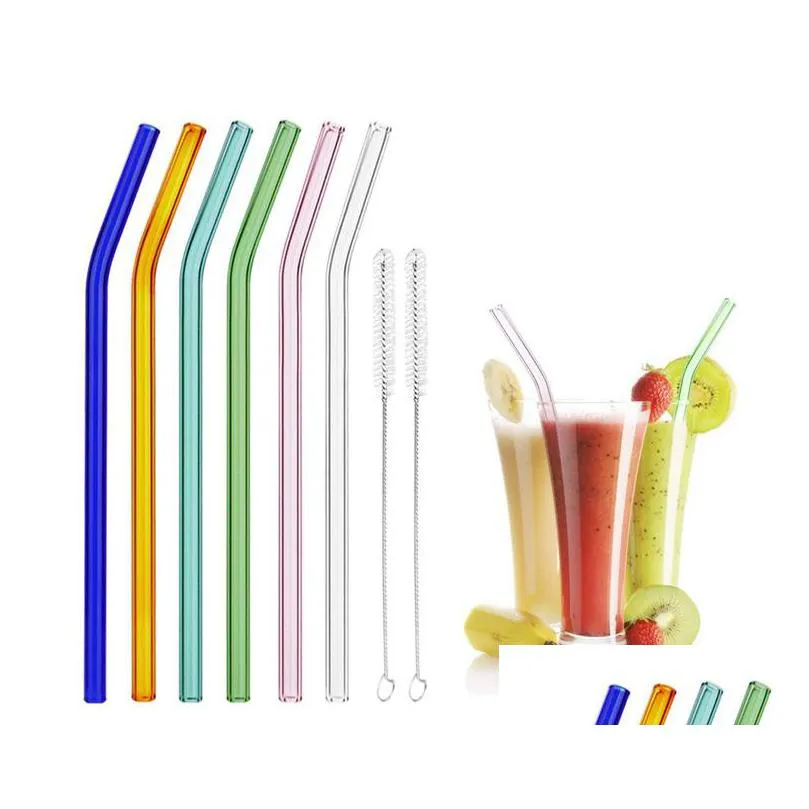 18cmx8mm reusable glass drinking straws ecofriendly dinking straws bent straight milk cocktail straw