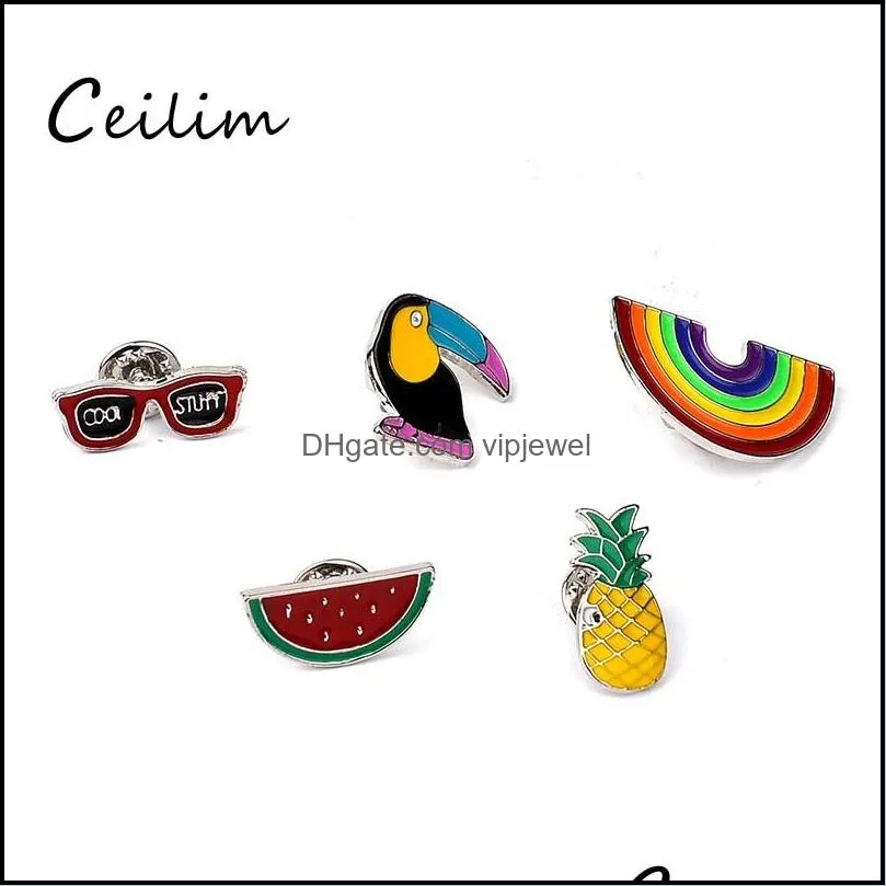  cartoon diy collar brooch set rainbow watermelon pineapple crow eyesweyes enamel lapel pins badge for women fashion jewelry