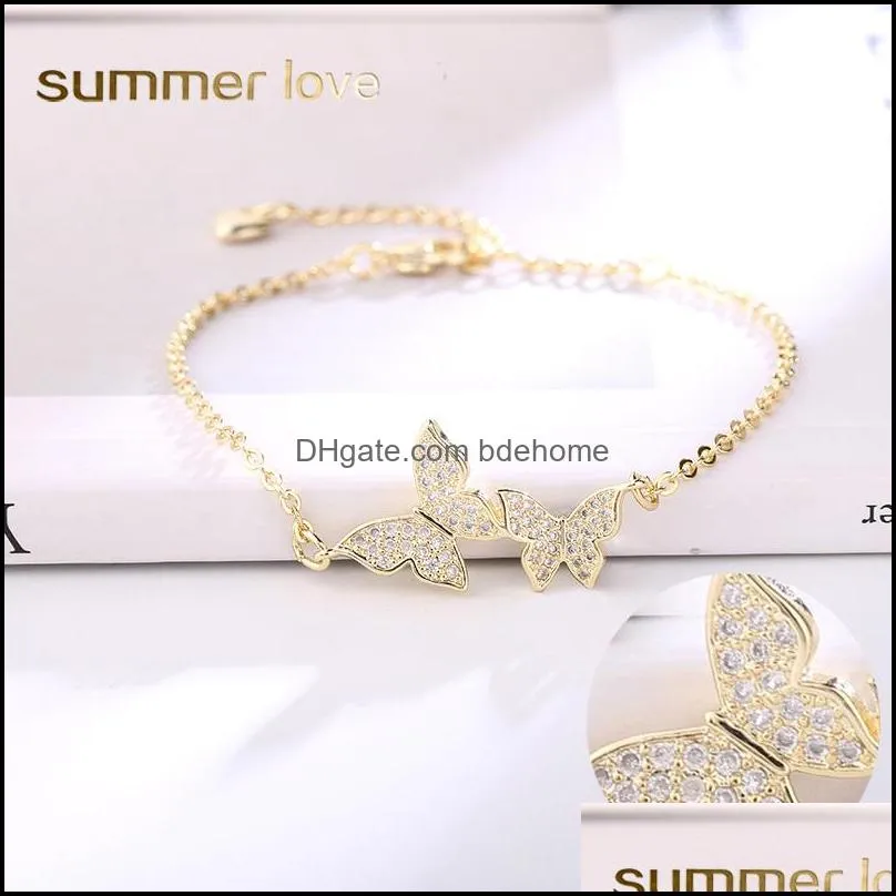 2019 jewelry love gift cubic zirconia cz butterfly adjustable charm bracelet for women gold silver fashion party wedding bridal