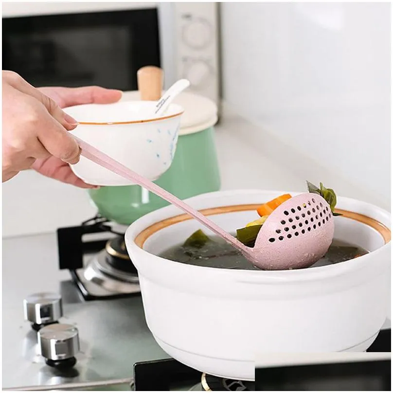 2 in 1 pot dinnerware porridge soup spoon with filter skimmer kitchen utensil long handle colander 4 colors