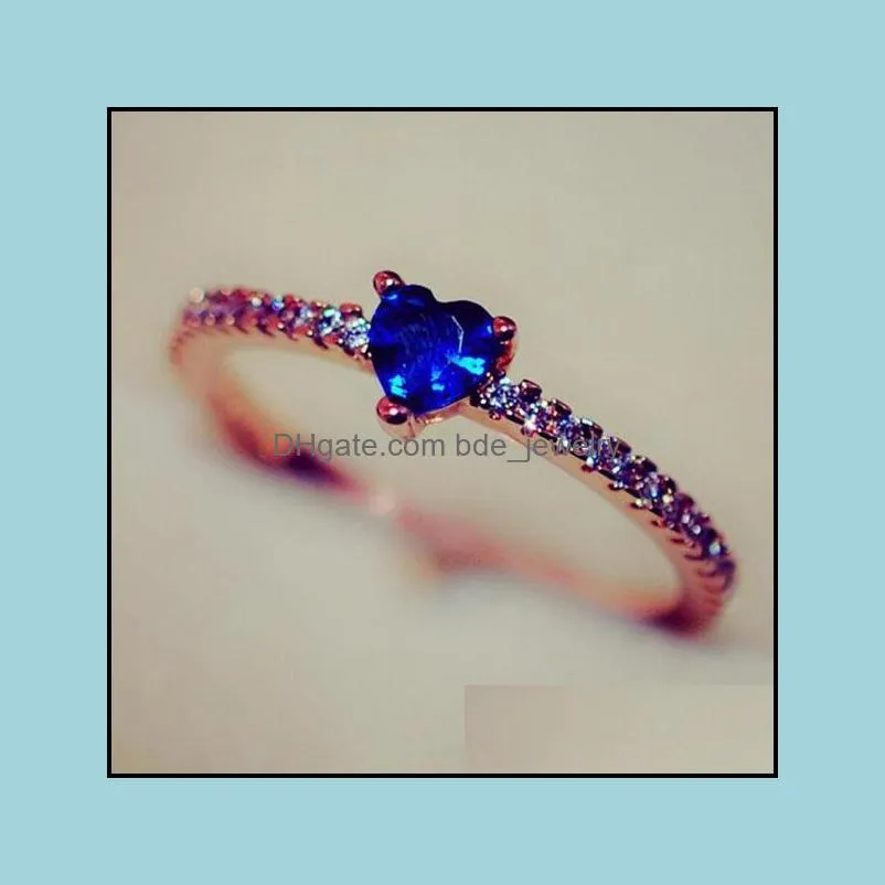 fashion blue diamond ring for women plated rose gold plated silver ring party finger ring engagement wedding jewelry