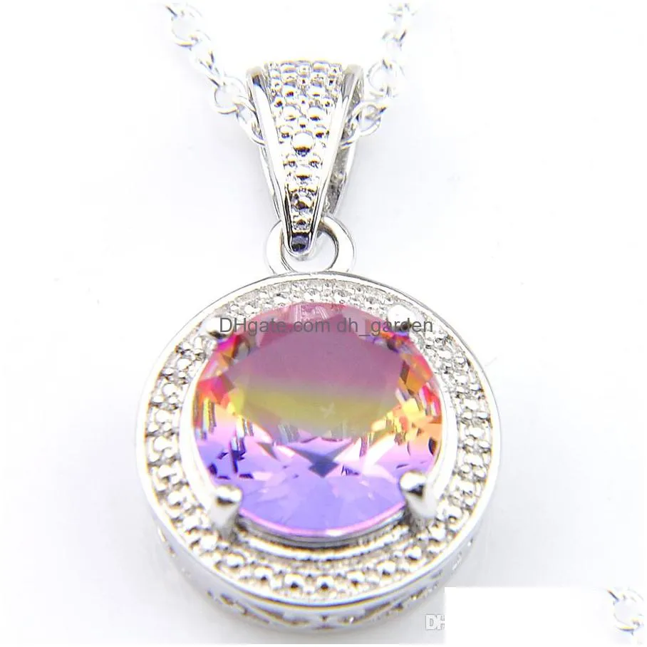 luckyshine 5 pcs fashion elegant jewelry pendant multicolor bi colored tourmaline gems women silver pendant necklace holiday gift with