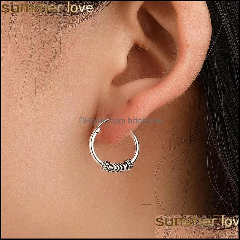 punk vintage nail head rings earrings for men ancient silver round hoop earrings circle ear for women men wholesale jewelry