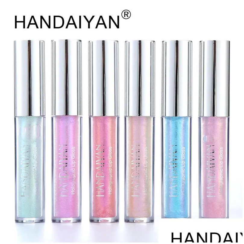 handaiyan holographic lip gloss glitter liquid lipgloss 6 color colour rich lustre nutritious polarized long last beauty lips makeup