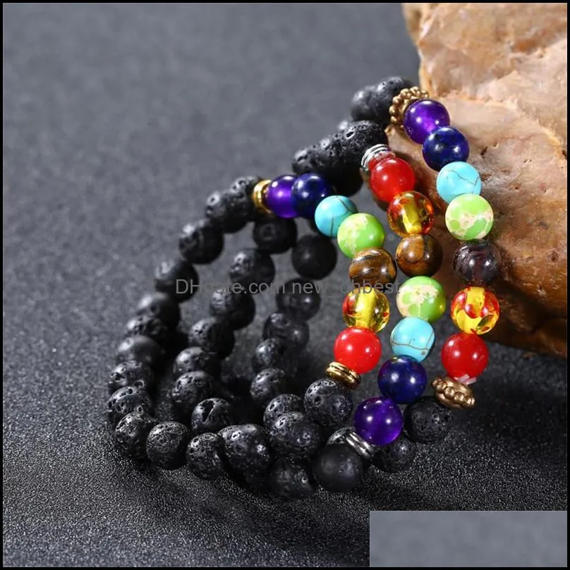 8mm lava rock beads charm bracelets natural essential oil diffuser chakra stone warp bangle for men women fashion diy jewelry in bulk