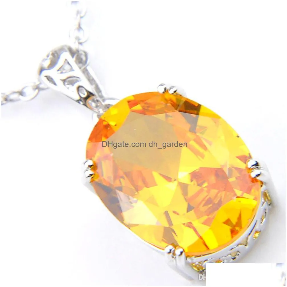 luckyshine fire oval royal style yellow citrine gems 925 sterling silver necklace women zircon wedding necklaces pendant jewelry 