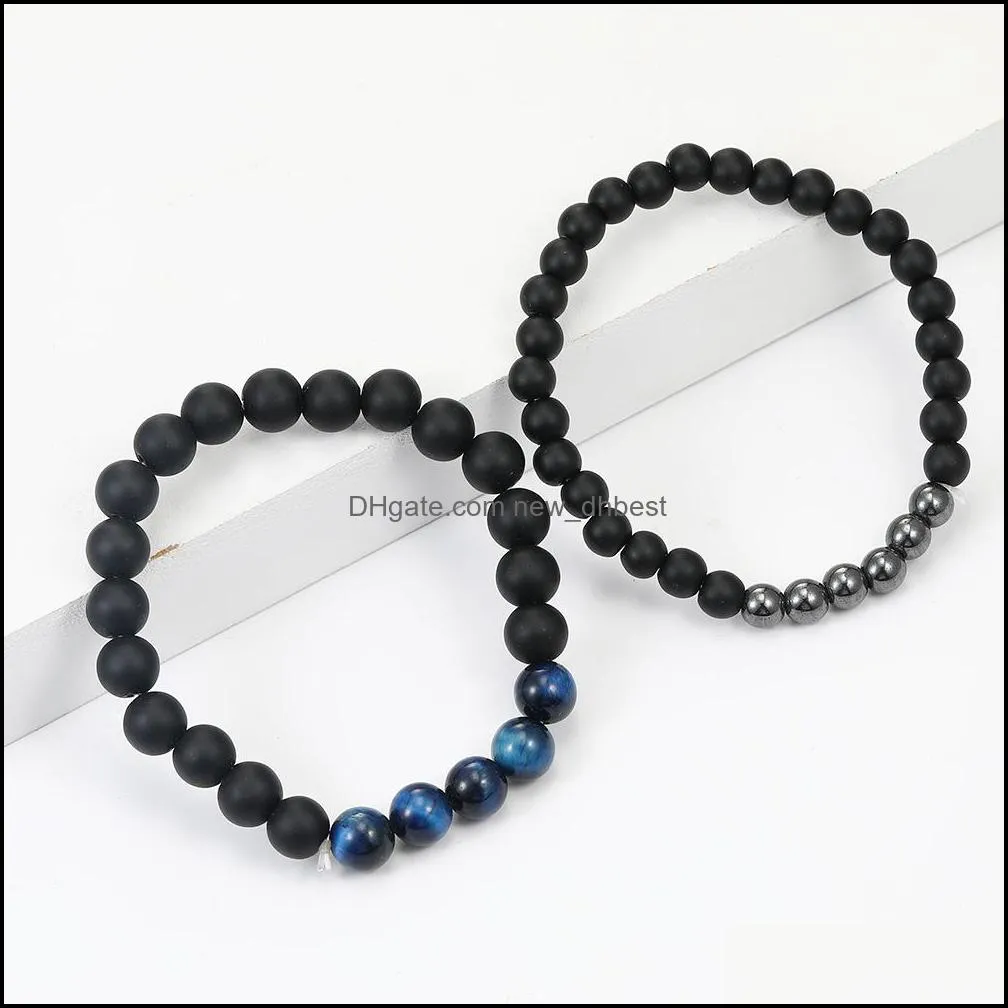 2 pcs/ set fashion beaded bracelet natural agate tiger eye stone bracelet for women men elastic lover couple yoga bracelet jewelry