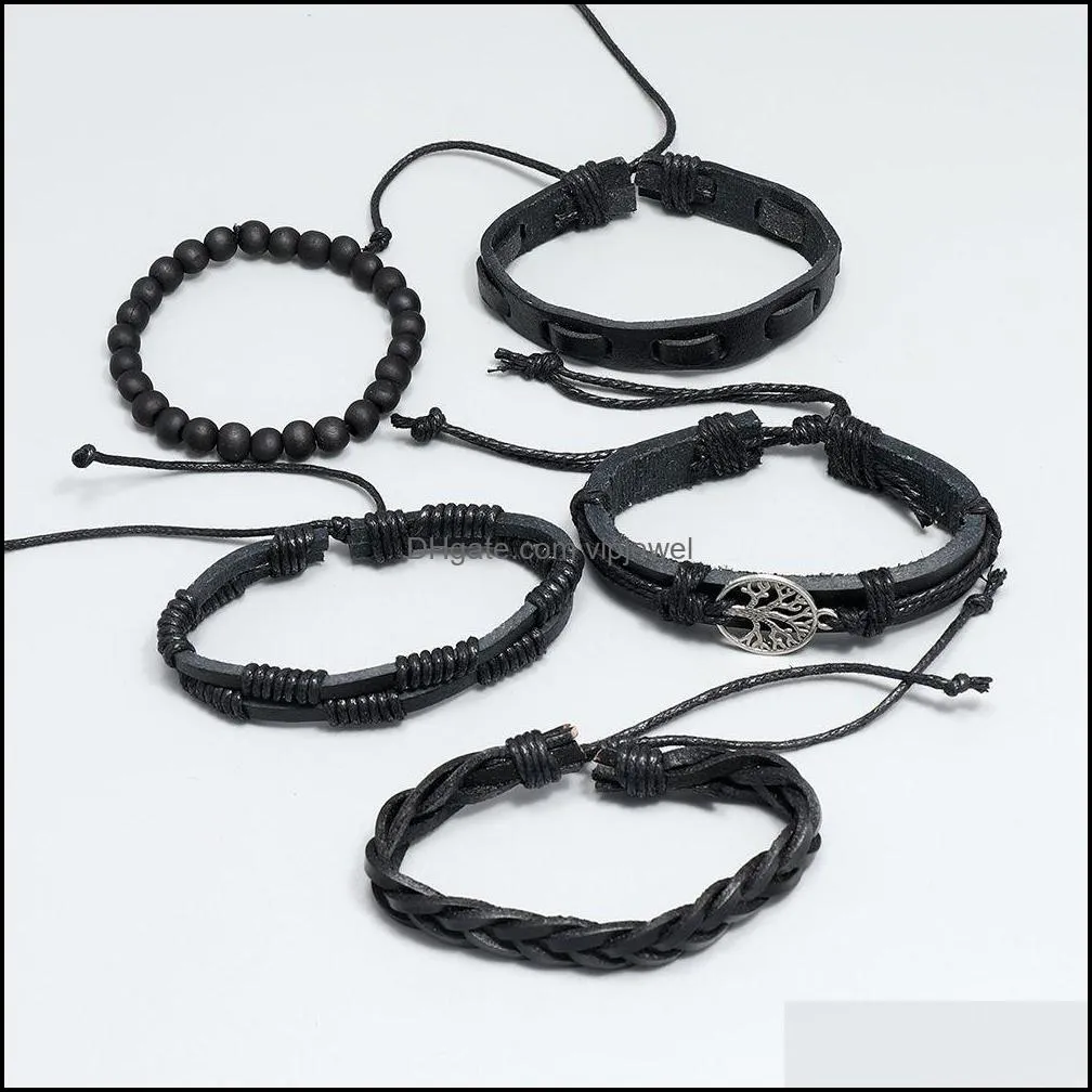 woven fashion handmade men bracelets male women leather bracelet men bangle wholesale jewelry gift 5pcs/set