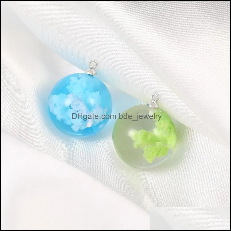 creative designer colorful sky blue white cloud rould ball moon pendant resin transparent pendant for necklace diy women jewelry